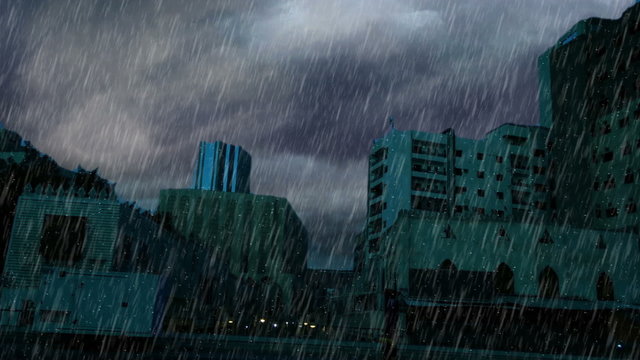 heavy rain and lightnings over old maket under modren  jeddah