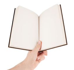 Hand holding an empty notepad or book