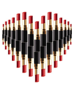 Red colour lipstick composed in heart shape