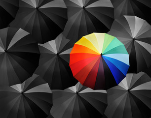 colored umbrellas on a black background