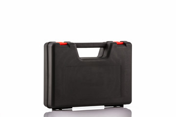 Black tool box, plastic case.
