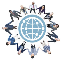 Business People Holding Hands Globe Symbol Concept