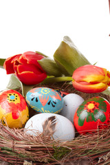 Easter eggs and basket isolated