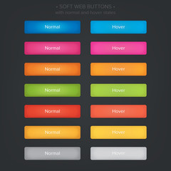 14 Soft web buttons set, with normal and hover states.