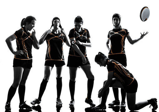 rugby women players team silhouette
