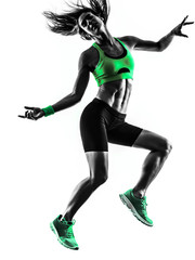 Fototapeta na wymiar woman fitness jumping exercises silhouette