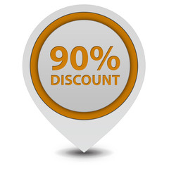 Discount ninety percent pointer icon on white background