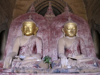 Twin Buddhas at Temple of Bagan, Burma, Myanmar, Asia