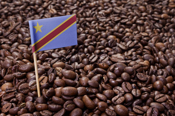 Flag of Democratic Republic of the Congo sticking in coffee bean