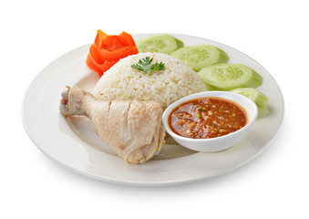 Steam Chicken with Rice on white background
