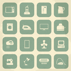 Retro home appliances icons. Vector illustration