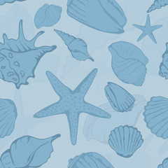 Seamless pattern of hand drawn seashells. Vector illustration