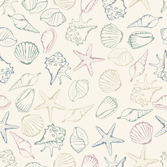 Sea shell seamless pattern. Vector illustration