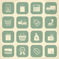 Retro shopping icons. Vector illustration