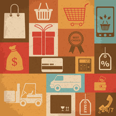 Retro shopping icons. Vector illustration