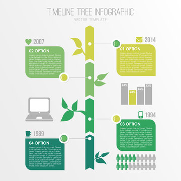 Timeline tree infographics template, eco nature design, vector