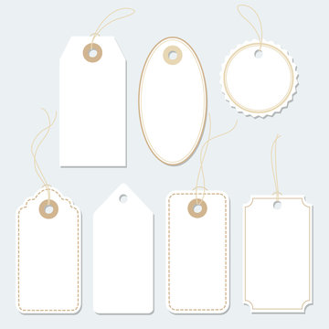 Set of blank paper tags, labels, isolated vector elements