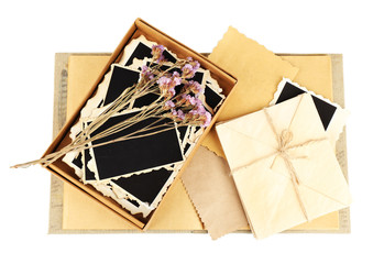 Vintage memories with dry flowers isolated on white