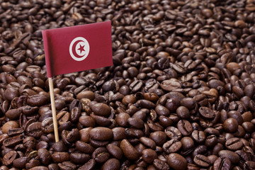 Flag of Tunisia sticking in coffee beans.(series)