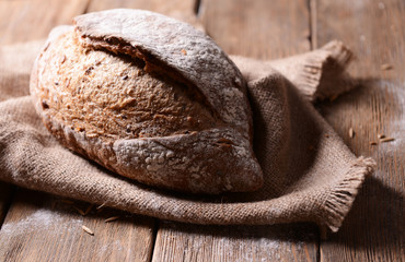 Tasty bread on table close-up