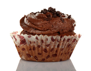 Delicious cupcake with cream isolated on white
