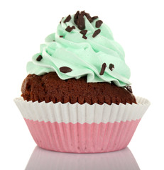 Delicious cupcake with cream isolated on white