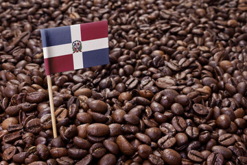 Flag of Dominican Republic sticking in coffee beans.(series)
