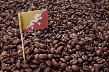 Flag of Bhutan sticking in coffee beans.(series)