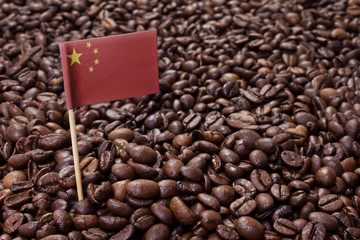Flag of China sticking in coffee beans.(series)