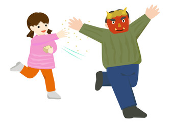 節分　豆まきのイラスト