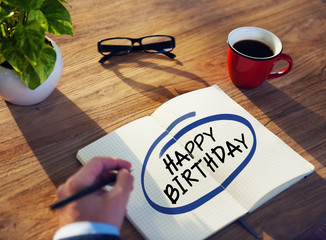 Man Note Pad Text Happy Birthday Writing Concept