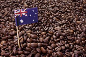 Flag of Australia sticking in coffee beans.(series)