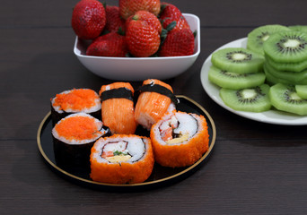 sushi and fruit