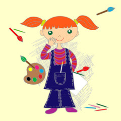Little girl and her paints