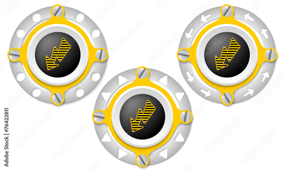 Poster set of three icons with perforated ring and flash symbol