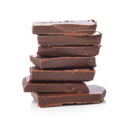 Broken chocolate bar on a white background