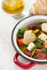 salad with sausages and bread
