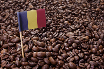 Flag of Romania sticking in coffee beans.(series)