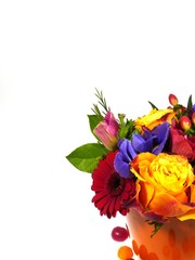 Fototapeta na wymiar A flower arrangement with brightly colored flowers