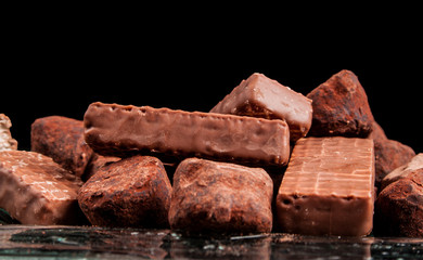 chocolate on a black background
