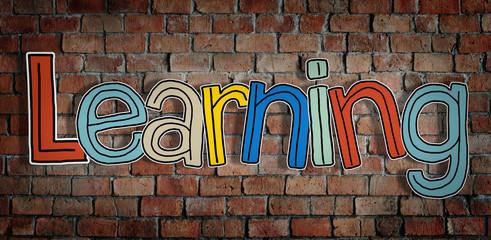 Learning Brick wall Single Word Text Background Clean Concept