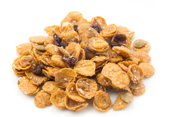 cornflakes and caramel isolated on white background
