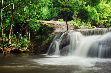 Waterfall with blue stream in the nature Thailand forest