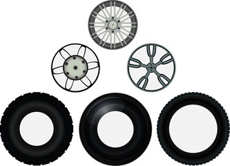 Set of car wheel discs and tyres