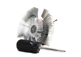 cooling fan for the video card on a white background