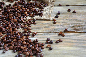 Roasting coffee beans on sacking,