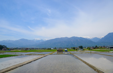 Landscape in Matsumoto basin and the northern Japan Alps in Naga