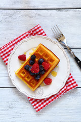waffles with berries top view