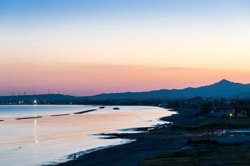 Cyprus - Twilight view over Larnaca towards Troodos Mountains