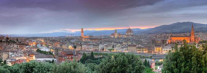 Panoramic view of Florence at sunset from Piazzale Michelangelo,